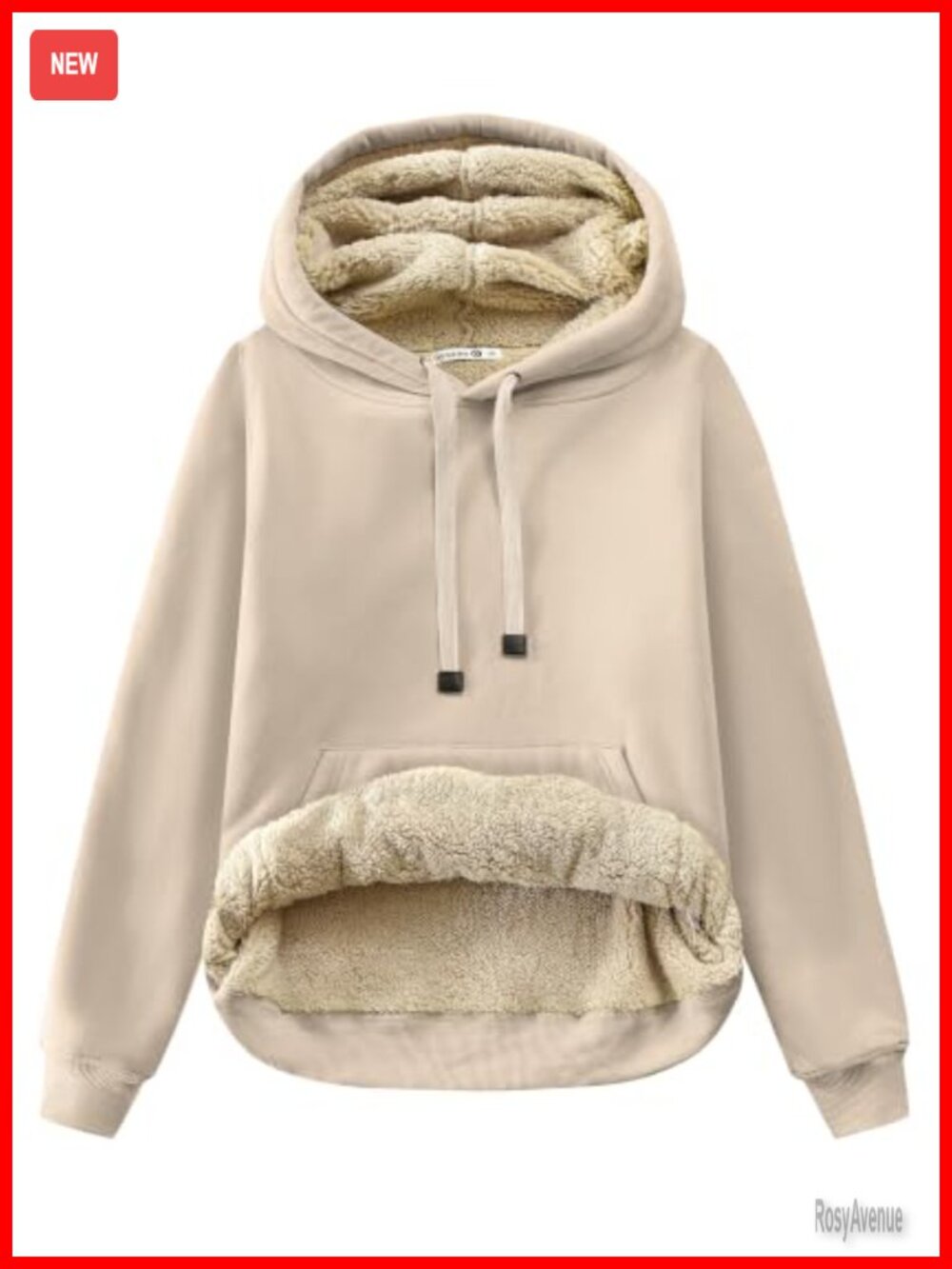 Sherpa Lined Cotton Pullover Hoodie with Kangaroo Pocket